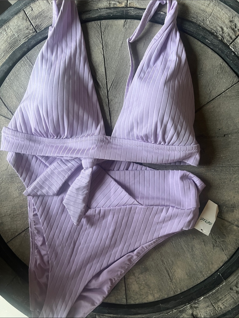Aerie Ribbed Lilac Bandeau Bikini Set with Tie-Front X-Large   B19